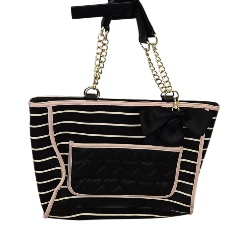 BETSEY JOHNSON Black Striped Tote Bag Purse
